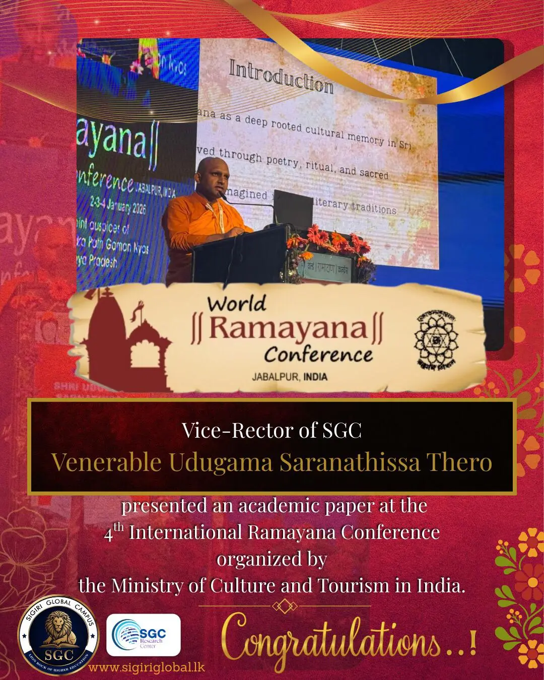 SGC Vice Rector Presents Paper at 4th International Ramayana Conference in India